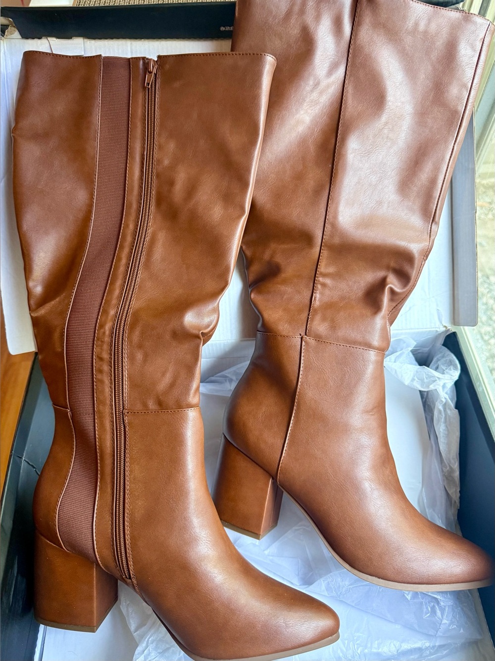 Wide Calf Block Heel Boots - Cognac Brown - Lane Bryant - NWT